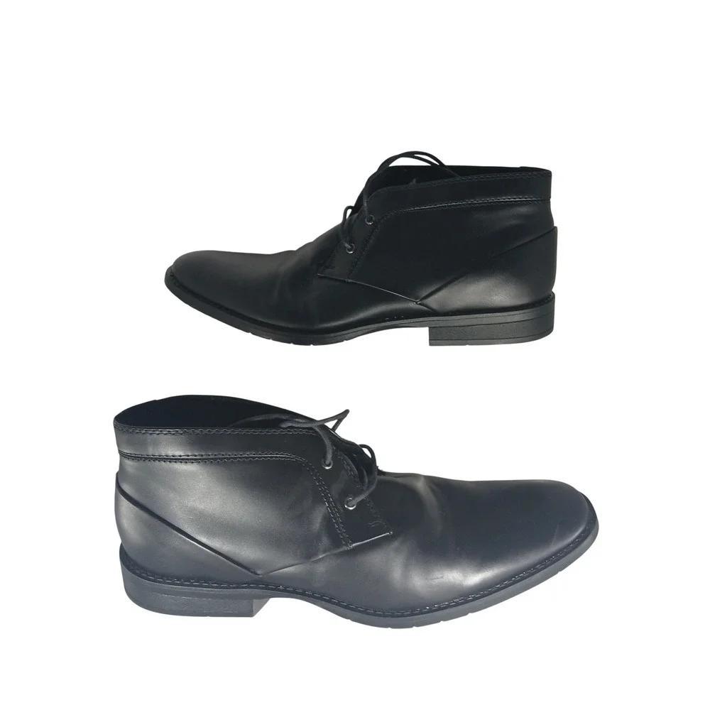 Calvin Klein Warden Chukka Boots 9.5 Black Faux Leather Dress Ankle Shoes Men